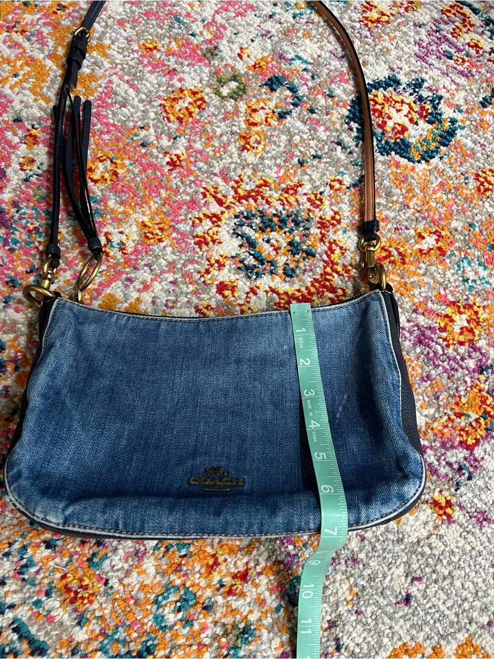 Coach Denim Sutton Bag Crossbody Pebble Leather Navy Blue - Picture 14 of 14